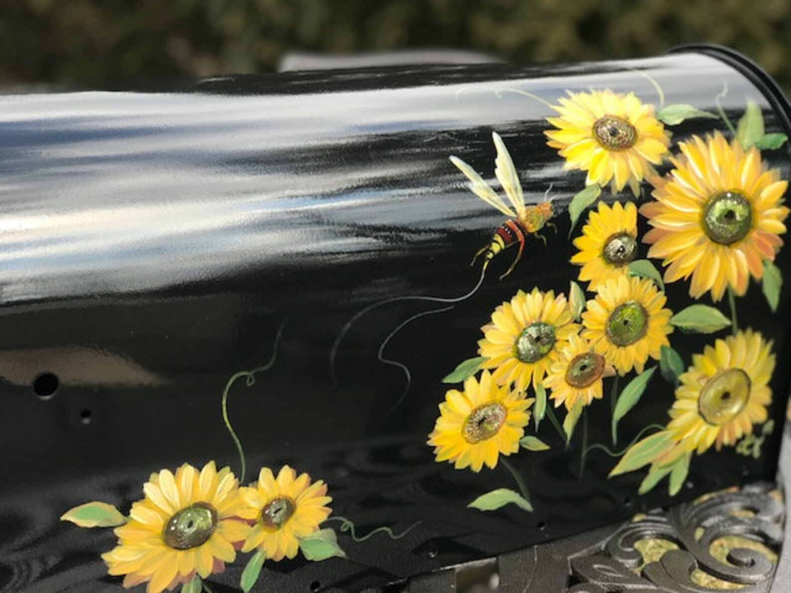 Sunflower Painted Mailbox Sunflowers and Wasp Design Etsy