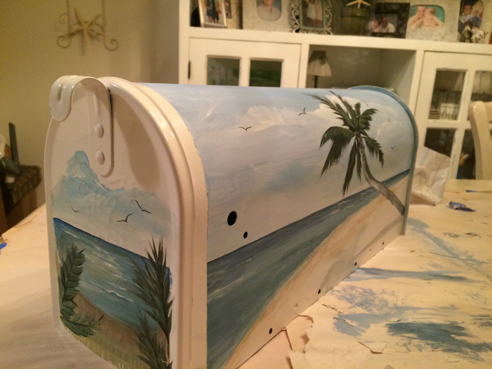 Hand Painted Mailbox Beach Mailbox Coastal Mailboxes Palm Etsy