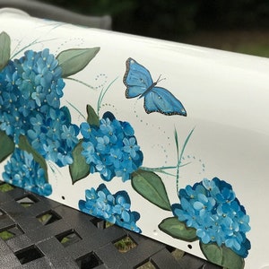 Painted Mailbox With Hydrangeas And Butterflies, Custom Painted Mailbox, Unique Mailboxes, Personalized And Decorative Mailbox, PaintedGift