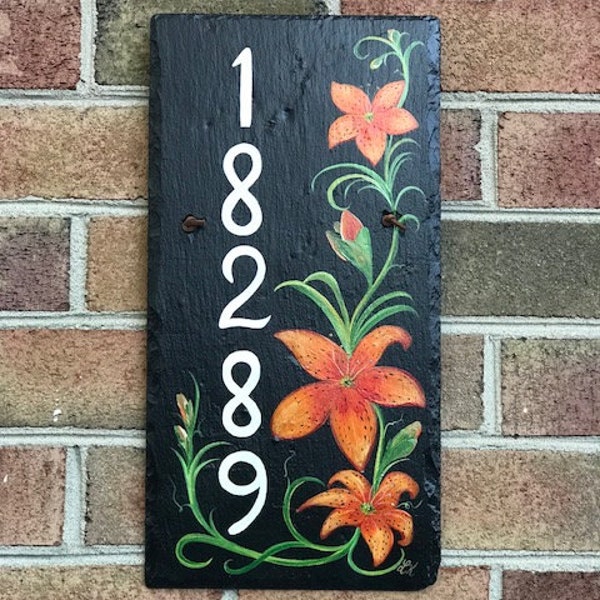 Painted Slate Address Plaque, Custom Personalized Address Sign Painted To Coordinate With One Of My Mailbox Designs 8X12 Vertical