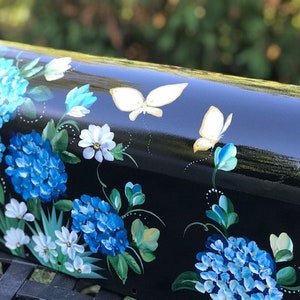 Blue Hydrangeas And Daisies On Black Mailbox, Hand Painted Unique Mailbox Art For Your Home, Please See Processing Time