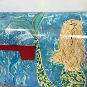 Hand Painted Blonde Mermaid Mailbox Art, Lisa Kirwan Original And Unique Artwork On Mailboxes