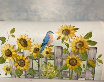 Sunflower And Birds Mailbox Gift For Her, Hand Painted Unique Artful Mailbox, Personalized Custom Mailboxes, Lisa Kirwan Art