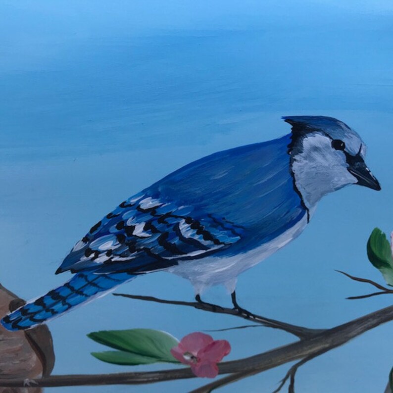 Painted Unique Gift Painted Mailbox With Birds Cardinals On Mailbox With Blue Jays Or Any 4 Birds On Each Side With Branches And Blossoms
