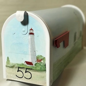 Painted Lighthouses, Coastal Art Mailbox, Custom Painted Mailboxes, Beach Lovers Mailbox, Seashore Themed Mailbox, Personalized Art