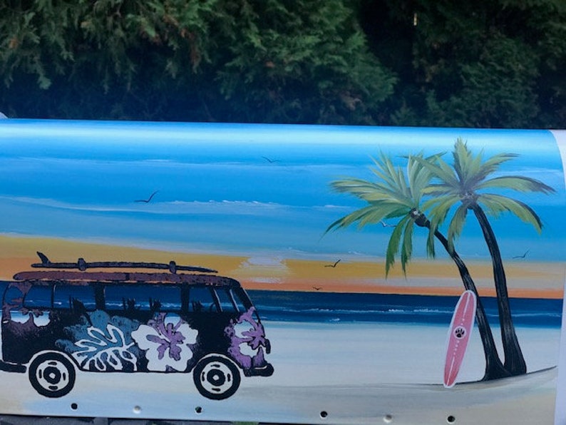 Hand Painted Custom Mailbox Whimsical Dog Painting Dog Beach Etsy