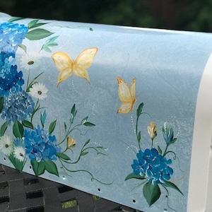 Painted Mailboxes, Butterflies And Flowers, Hydrangea Mailbox, Decorative Art Mailbox, Personalized Mailboxes