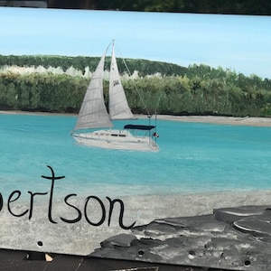 Sailing The Coast Hand Painted Mailbox, Personalized Custom Painted Rural Mailbox, Uniquely Decorative Original Mailbox Art