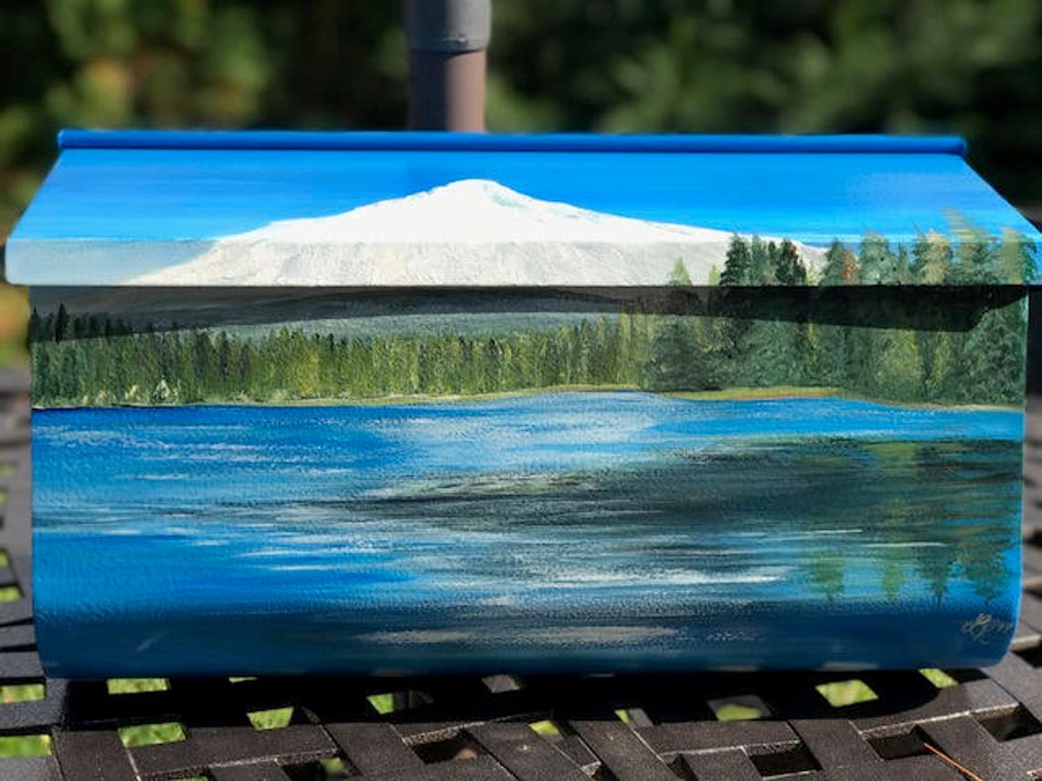 Hand Painted Wall Mount Mailbox Lake Scene Mailbox Woods and Etsy