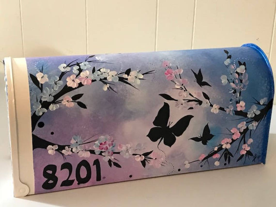 Butterfly Painted Mailbox Unique Butterfly Floral Mailbox Etsy Canada