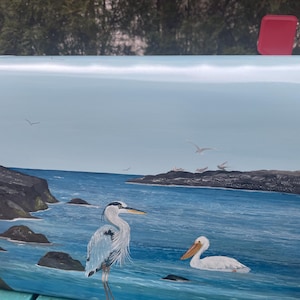 Blue Heron And Pelican Mailbox, Hand Painted Sea Shore Decor XL Locking Mailbox Coastal Decor Gift For Coastal Bird Lover, Shipping INCLUDED