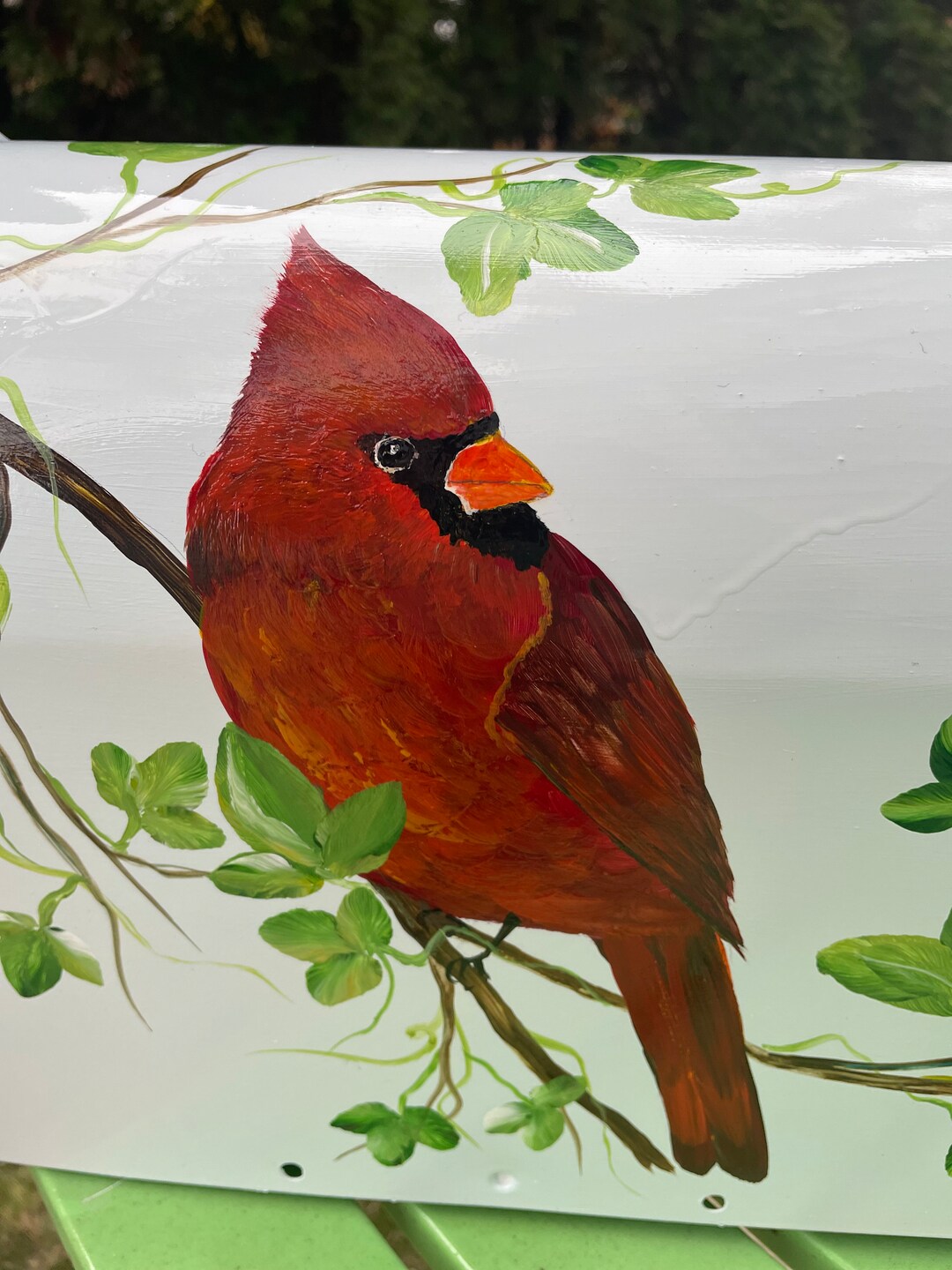 Cardinal Bird Mailbox Green Vine and Leaves Optional Personalization ...