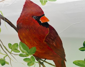 Cardinal Bird Mailbox Green Vine And Leaves Optional Personalization Hand Painted Decorative Gift For Bird Lover