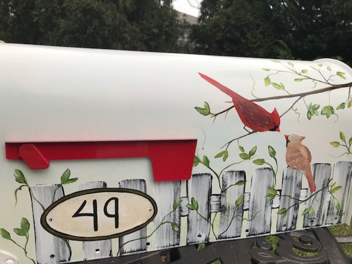 Cardinal Mailbox Custom Birds Painting on Mailbox Painted Etsy