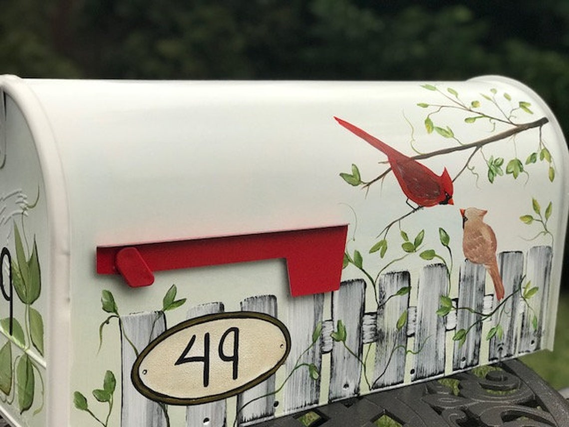 Cardinal Mailbox Custom Birds Painting on Mailbox Painted Etsy
