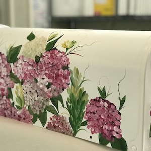 Hydrangeas In Pink, Painted Floral Mailbox, Painted Hydrangeas On Medium Rural Mailbox, Decorative Mailbox, Lisa Kirwan Art