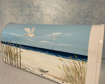 Hand Painted Seagull Mailbox, Beach Scene Rural Nautical Themed Mailboxes, Beach Decor, Coastal Living, Beach Mailboxes , Creative Mailboxes