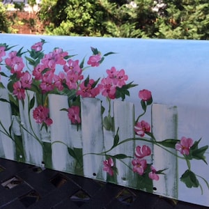 Hand Painted Mailboxes, Flowers And Picket Fence, Custom Unique Mailboxes, Garden Theme Mailbox, Painted Mailbox Gifts
