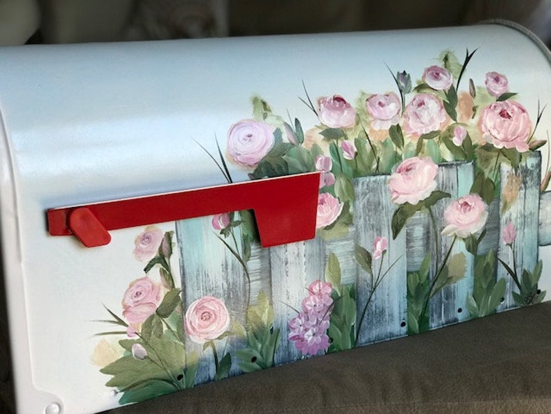 Painted Roses on Large Mailbox Custom Hand Painted Mailboxes Etsy