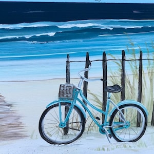 Personalized Beach Mailbox, Bike At The Beach Features Initialed Towels On Beach Chairs With Umbrella