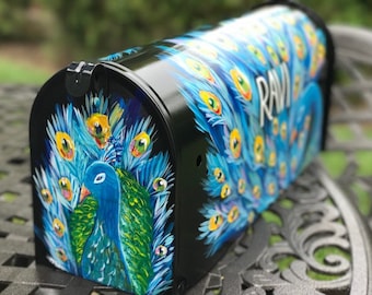 Custom Painted Mailboxes, Exotic Bird Art, Peacock Painting, Unique Painted Gifts, Bold And Colorful Art On Mailboxes, Personalized Mailbox