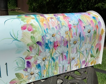 Hand Painted Wildflower Mailbox, Original Floral Design, Abstract Mailbox Art