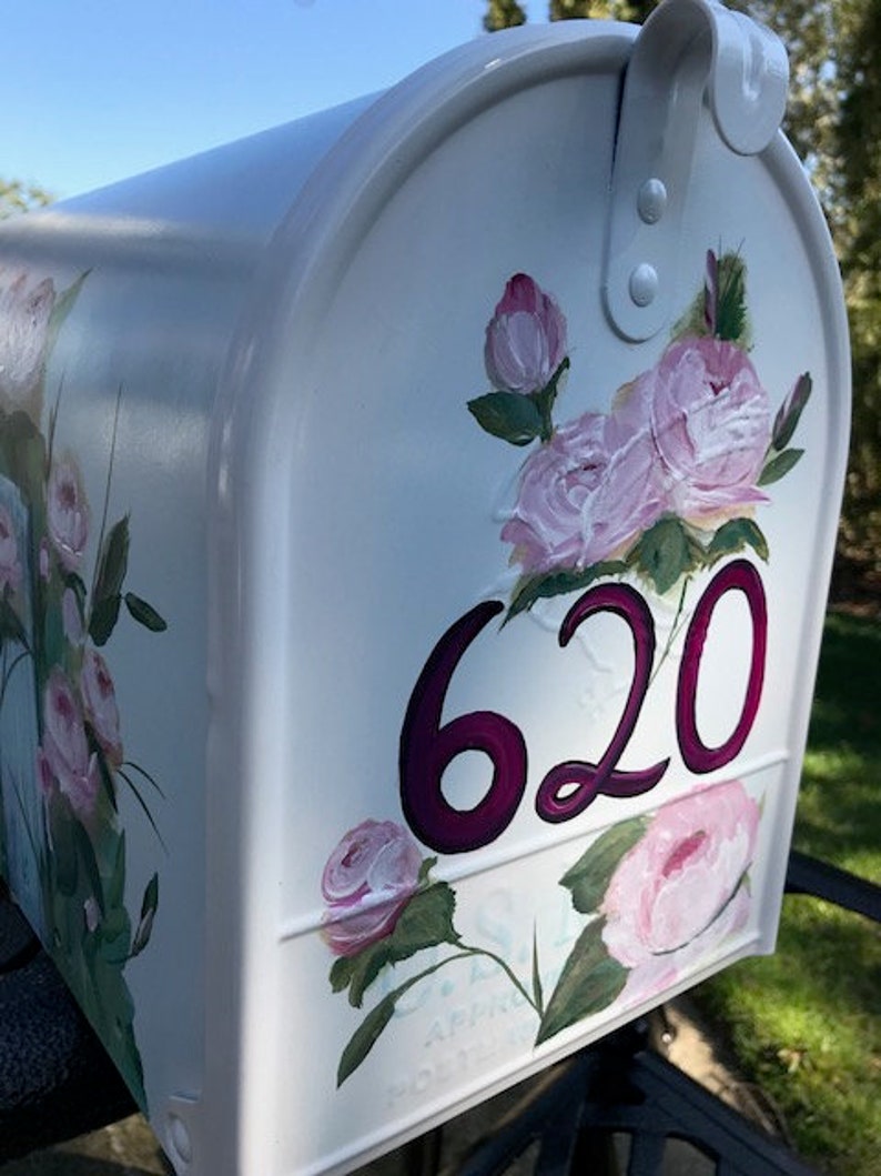 Painted Roses on Large Mailbox Custom Hand Painted Mailboxes Etsy