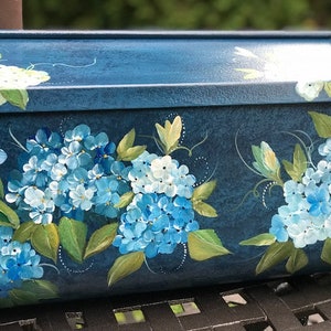 Painted Wall Mount Mailbox, Blue Hydrangeas Hand Painted Floral Mailboxes, Decorative Mailbox, Outside Art, Painted Gifts image 7