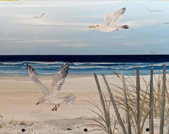 Hand Painted Coastal Seagulls Themed Address Displaying Beach Sign Customized With House Number