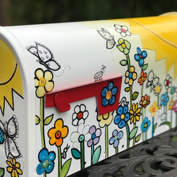 Colorful Mailbox, Whimsical Mailboxes, Bold Garden Art, Painted Mailboxes, Fun And Unique Painted Gift, Bright Cheery And Eye Catching