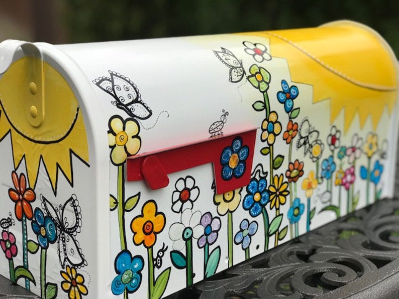 Colorful Mailbox, Whimsical Mailboxes, Bold Garden Art, Painted Mailboxes, Fun And Unique Painted Gift, Bright Cheery And Eye Catching image 1