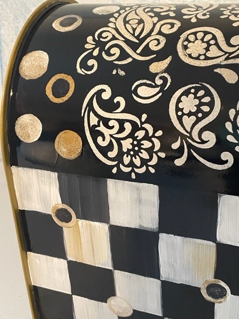 Hand Painted Paisley Checkered Mailbox, Black & Gold Accents - Etsy