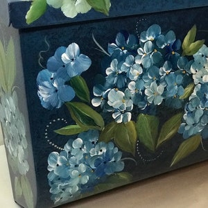 Painted Wall Mount Mailbox, Blue Hydrangeas Hand Painted Floral Mailboxes, Decorative Mailbox, Outside Art, Painted Gifts image 5