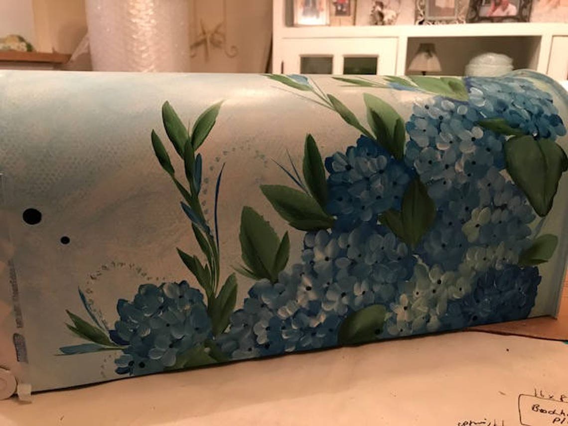 Hand Painted Blue Hydrangeas Mailbox Flowers on Mailbox Etsy