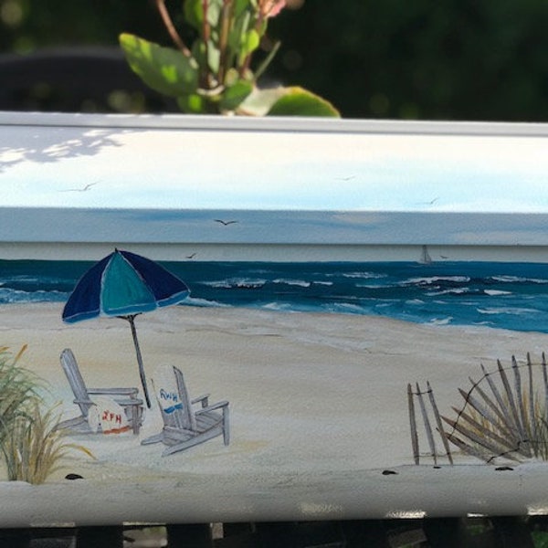 Painted Wall Mount Mailbox, Personalized Beach Mailbox, Custom Mailboxes For Beach Lovers, Unique Mailbox Art, Painted Mailbox, Beach Chairs