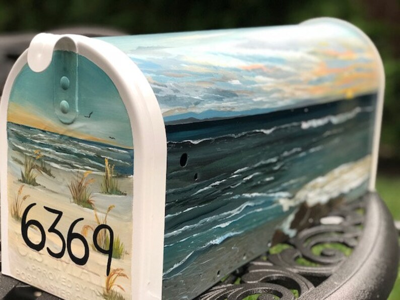 Painted Mailbox Sunset on the Beach Beach Mailbox Custom Etsy