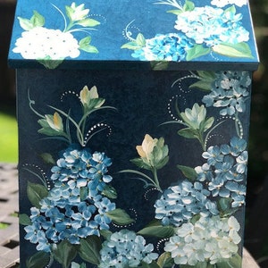 Vertical Mounted Hydrangea Mailbox, Hand Painted Original Mailbox Art, Decorative Alternative To The Ordinary Mailbox