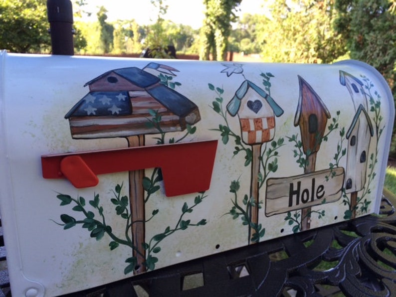 Custom Painted Rural Mailbox Folk Art Birdhouses Design Etsy
