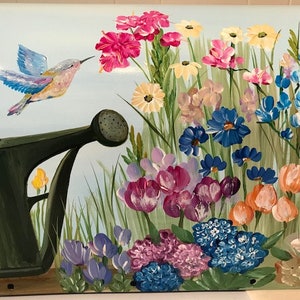 Hand Painted Mailboxes, Spring Summer Art, Hummingbird and Watering Can Painting, Hummingbird Mailbox, Flower Garden Mailbox, Custom Mailbox