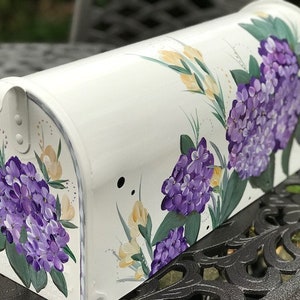 Hand Painted Purple Hydrangeas Mailbox, Unique And Original Paintings For Mailboxes, Decorative Floral Art, Flower Mailbox, Painted Gifts