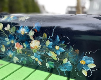 Ready To Ship! Artistic Wildflowers Hand Painted Black Rural Mailbox Uniquely Painted Floral And Bird Decorative Mailbox, Lisa Kirwan Art