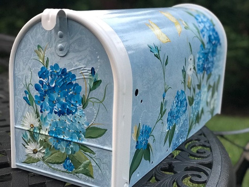 Painted Mailboxes Butterflies and Flowers Hydrangea Mailbox Etsy