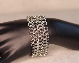 Stainless Steel Cuff Chainmail Bracelet w/ Tube Slide Clasp