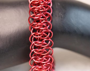 Chainmail Bracelet - Viperscale, Anodized Aluminium Cherry Red