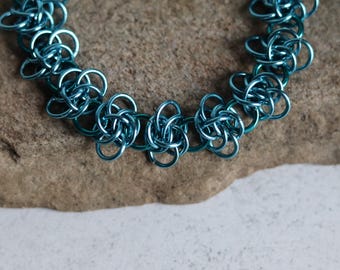 Chainmail Bracelet - Persephone Weave, Anodized Aluminium Blue/Teal