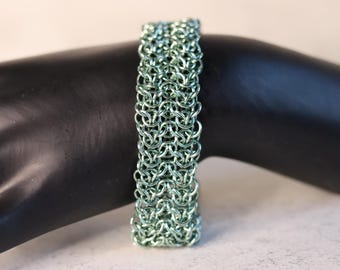 Chainmail Bracelet - Elf Weave Cuff Anodized Aluminium Light Green