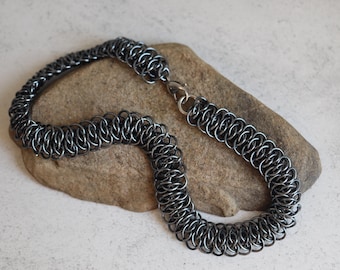 Dark Aluminium Viperscale Weave Necklace.