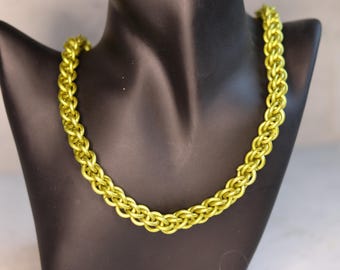 Chainmail Necklace - Twist Braid, Anodized Aluminium Metallic Yellow