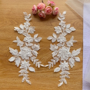 Super elegante set A&B con posizionamento del pizzo, motivo in pizzo da sposa in avorio chiaro con perline 3D