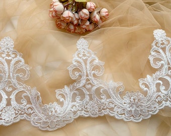 Alencon lace trim,Light Ivory Wedding lace trim, Corded Lace Trim, Veil Lace Trim, Sell By Yard